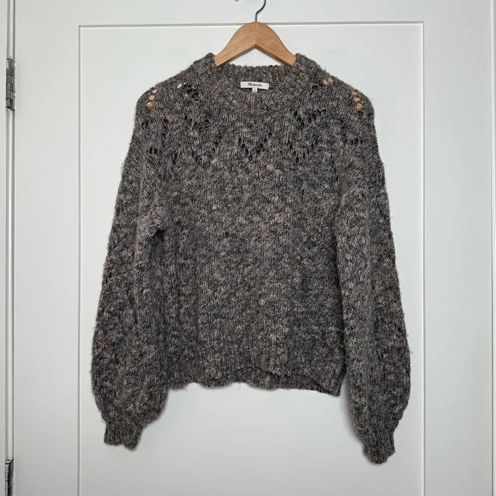 Madewell Pointelle Bubble Sleeve Sweater Womens Sz M Knit Wool Blend Winter Cozy